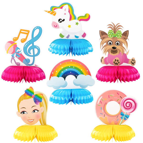 Icasy 6 Packs Jojo Honeycomb Centerpieces Table Toppers, Colorful Creative Double- Sided Jojo Rainbow Unicorn Themed Table Decoration Party Favors Photo Booth Props for Kids Girls Birthday Party