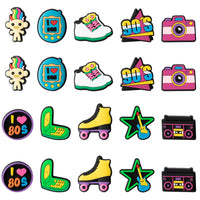 Laffact 20 Pcs 80's 90's PVC Shoes Charms Decorations for Kids Retro Nostalgia Clog Charm Accessories for Shoes Bracelet Wristband Sandals Slip-On Cartoon Disco Hip Hop Party Favors Toys for Gifts