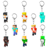 Laffact Dream SMP Acrylic Keyrings for Kids Boys George Technoblade Skeppy Game Anime Figure Pendant Accessories with Metal Link MCYT Character Collectible Keychain Decor for Keys Bags Backpack(8 Pcs)