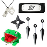 Icasy Naruto Leaf Village Adjustable Headband Plush Frog Coin Wallet Leaf Village Symbol Logo Pendant Necklace Naruto Shuriken Plastic Toy Kunai, Naruto Anime Themed Cosplay Accessories Gifts for Kids