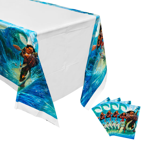 Laffact 4Pcs Moana Table Covers for Parties Plastic Disposable Rectangle Tablecloth Moana Themed Birthday Party Decorations Supplies for Kids Tropical Luau Summer Beach Party Baby Shower, 70.9 x 42.5”