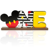 Laffact Mickey Theme ONE Letter Sign Wooden Table Centerpieces 1st Birthday Party Supplies Table Decoration One Year Old Birthday Wood Table Sign Milestone Photo Props for Kids Baby Shower Photo Props