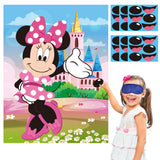 Icasy Pin The Nose and Mouth on Minnie Party Game, Make-a-Face Sticker Games with Large Poster and Blindfolds, Fun Outdoor Indoor Activity for Kids Minnie Themed Birthday Party Decoration Supplies