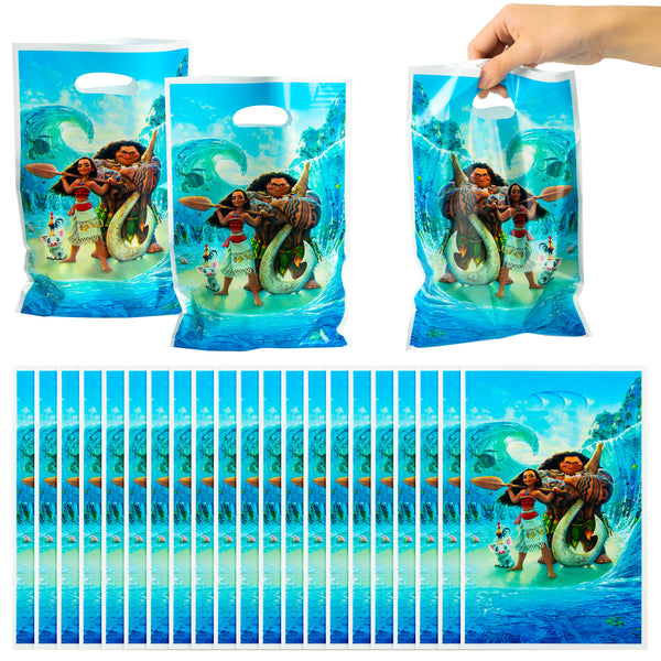 Icasy Moana Goodie Bags Party Favors, Cute Moana Themed Birthday Party Candy Treat Gift Bags, Tropical Luau Summer Beach Plastic Bags Decoration Party Supplies for Baby Shower Christmas(50 Packs)