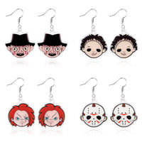 Laffact 4 Pairs of Horror Classic Movie Characters Earrings Hypoallergenic Halloween Dangle Earrings Scary Horror Movies Themed Cartoon Anime Cosplay Jewelry Collection Gifts for Women Men Movie Fans