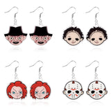 Laffact 4 Pairs of Horror Classic Movie Characters Earrings Hypoallergenic Halloween Dangle Earrings Scary Horror Movies Themed Cartoon Anime Cosplay Jewelry Collection Gifts for Women Men Movie Fans