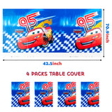 Icasy 4Pcs Race Car Table Covers Plastic Disposable Rectangle Tablecloth Racing Car Themed Birthday Party Decoration Supplies for Kids Boys Let’s Go Racing Sports Events Game Baby Shower, 70.9 x 42.5”