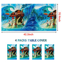 Laffact 4Pcs Moana Table Covers for Parties Plastic Disposable Rectangle Tablecloth Moana Themed Birthday Party Decorations Supplies for Kids Tropical Luau Summer Beach Party Baby Shower, 70.9 x 42.5”