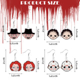 Laffact 4 Pairs of Horror Classic Movie Characters Earrings Hypoallergenic Halloween Dangle Earrings Scary Horror Movies Themed Cartoon Anime Cosplay Jewelry Collection Gifts for Women Men Movie Fans