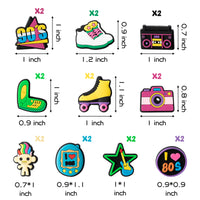 Laffact 20 Pcs 80's 90's Shoes Charms for Boys Kids Retro Nostalgia PVC Shoe Decor for Toddlers Disco Hip Hop Clog Charm for Shoes Bracelet Wristband Sandals Slip-On Croc Accessories Party Favor Gifts