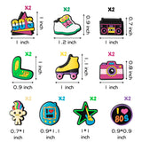 Laffact 20 Pcs 80's 90's Shoes Charms for Boys Kids Retro Nostalgia PVC Shoe Decor for Toddlers Disco Hip Hop Clog Charm for Shoes Bracelet Wristband Sandals Slip-On Croc Accessories Party Favor Gifts