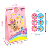 Laffact 24 Packs JoJo Goodies Candy Treat Bags with Stickers, Recyclable Paper Party Favor Gifts Bags, JoJo Themed Party Decorations Supplies for Kids Girls Birthday Baby Shower