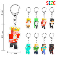 Laffact Dream SMP Acrylic Keyrings for Kids Boys George Technoblade Skeppy Game Anime Figure Pendant Accessories with Metal Link MCYT Character Collectible Keychain Decor for Keys Bags Backpack(8 Pcs)