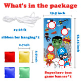 Icasy Superhero Themed Bean Bags Toss Games, Superhero Throwing Game for Indoor Outdoor Party Kids Activities, Carnival Toss Games Banner for Birthday Party Supplies Decor Christmas Thanksgiving Day