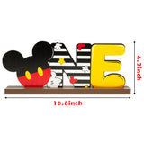 Laffact Mickey Theme ONE Letter Sign Wooden Table Centerpieces 1st Birthday Party Supplies Table Decoration One Year Old Birthday Wood Table Sign Milestone Photo Props for Kids Baby Shower Photo Props