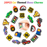 Laffact 20 Pcs Racing Car Shoes Charms for Boys Kids Racing Themed PVC Shoe Decorations for Toddlers Race Car Clog Charm for Shoes Bracelet Wristband Sandals Slip-On Croc Accessories Party Favor Gifts