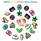 Laffact 20 Pcs 80's 90's PVC Shoes Charms Decorations for Kids Retro Nostalgia Clog Charm Accessories for Shoes Bracelet Wristband Sandals Slip-On Cartoon Disco Hip Hop Party Favors Toys for Gifts