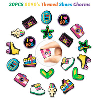 Laffact 20 Pcs 80's 90's Shoes Charms for Boys Kids Retro Nostalgia PVC Shoe Decor for Toddlers Disco Hip Hop Clog Charm for Shoes Bracelet Wristband Sandals Slip-On Croc Accessories Party Favor Gifts