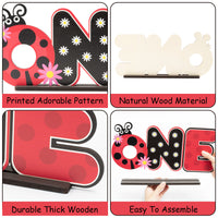 Laffact Ladybug ONE Letter Sign Wooden Table Centerpieces Daisy Red and Black Bug Wood Table Topper First 1st Birthday Milestone Sign Spring Ladybug Theme Decor for Kid Girl Baby Shower Photo Props