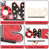 Laffact Ladybug ONE Letter Sign Wooden Table Centerpieces Daisy Red and Black Bug Wood Table Topper First 1st Birthday Milestone Sign Spring Ladybug Theme Decor for Kid Girl Baby Shower Photo Props