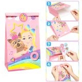 Laffact 24 Packs JoJo Goodies Candy Treat Bags with Stickers, Recyclable Paper Party Favor Gifts Bags, JoJo Themed Party Decorations Supplies for Kids Girls Birthday Baby Shower