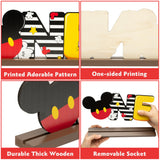 Laffact Mickey Theme ONE Letter Sign Wooden Table Centerpieces 1st Birthday Party Supplies Table Decoration One Year Old Birthday Wood Table Sign Milestone Photo Props for Kids Baby Shower Photo Props