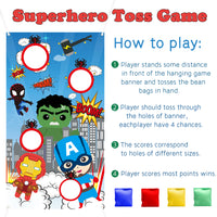 Icasy Superhero Themed Bean Bags Toss Games, Superhero Throwing Game for Indoor Outdoor Party Kids Activities, Carnival Toss Games Banner for Birthday Party Supplies Decor Christmas Thanksgiving Day