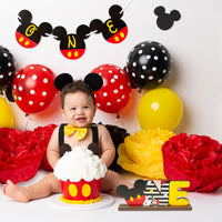 Laffact Mickey Theme ONE Letter Sign Wooden Table Centerpieces 1st Birthday Party Supplies Table Decoration One Year Old Birthday Wood Table Sign Milestone Photo Props for Kids Baby Shower Photo Props