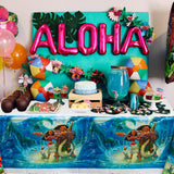 Laffact 4Pcs Moana Table Covers for Parties Plastic Disposable Rectangle Tablecloth Moana Themed Birthday Party Decorations Supplies for Kids Tropical Luau Summer Beach Party Baby Shower, 70.9 x 42.5”