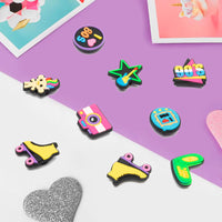 Laffact 20 Pcs 80's 90's PVC Shoes Charms Decorations for Kids Retro Nostalgia Clog Charm Accessories for Shoes Bracelet Wristband Sandals Slip-On Cartoon Disco Hip Hop Party Favors Toys for Gifts