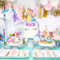 Icasy 49 Pcs Jojo Cupcake Toppers Cake Toppers HAPPY BIRTHDAY Big Toppers Microphone Lollipop Donut Rainbow Bow Unicorn Puppy Jojo Cupcake Toppers Double-Sided Jojo Birthday Cake Decor for Girls