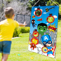 Icasy Superhero Themed Bean Bags Toss Games, Superhero Throwing Game for Indoor Outdoor Party Kids Activities, Carnival Toss Games Banner for Birthday Party Supplies Decor Christmas Thanksgiving Day